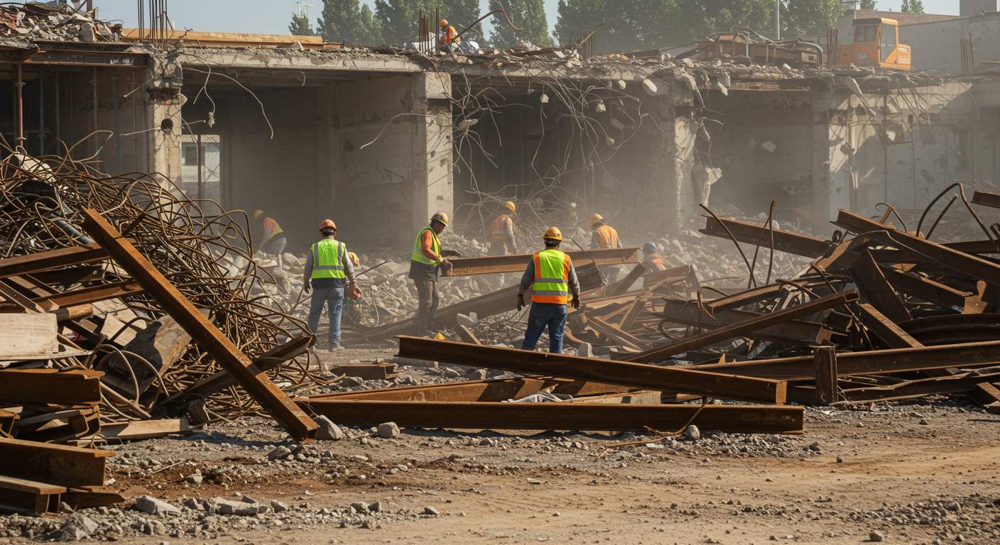 Демонтаж металлолома на строительной площадке