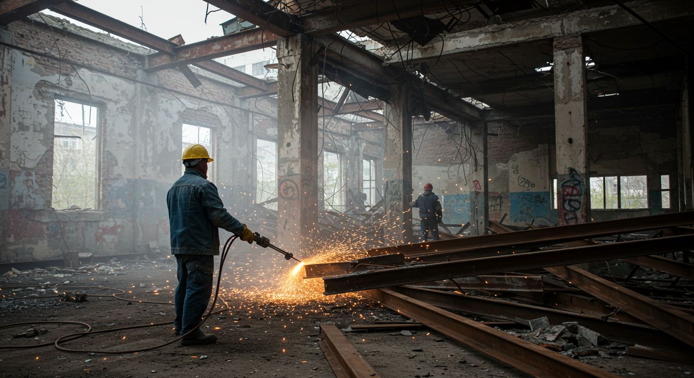 Демонтаж металлолома в старых зданиях
