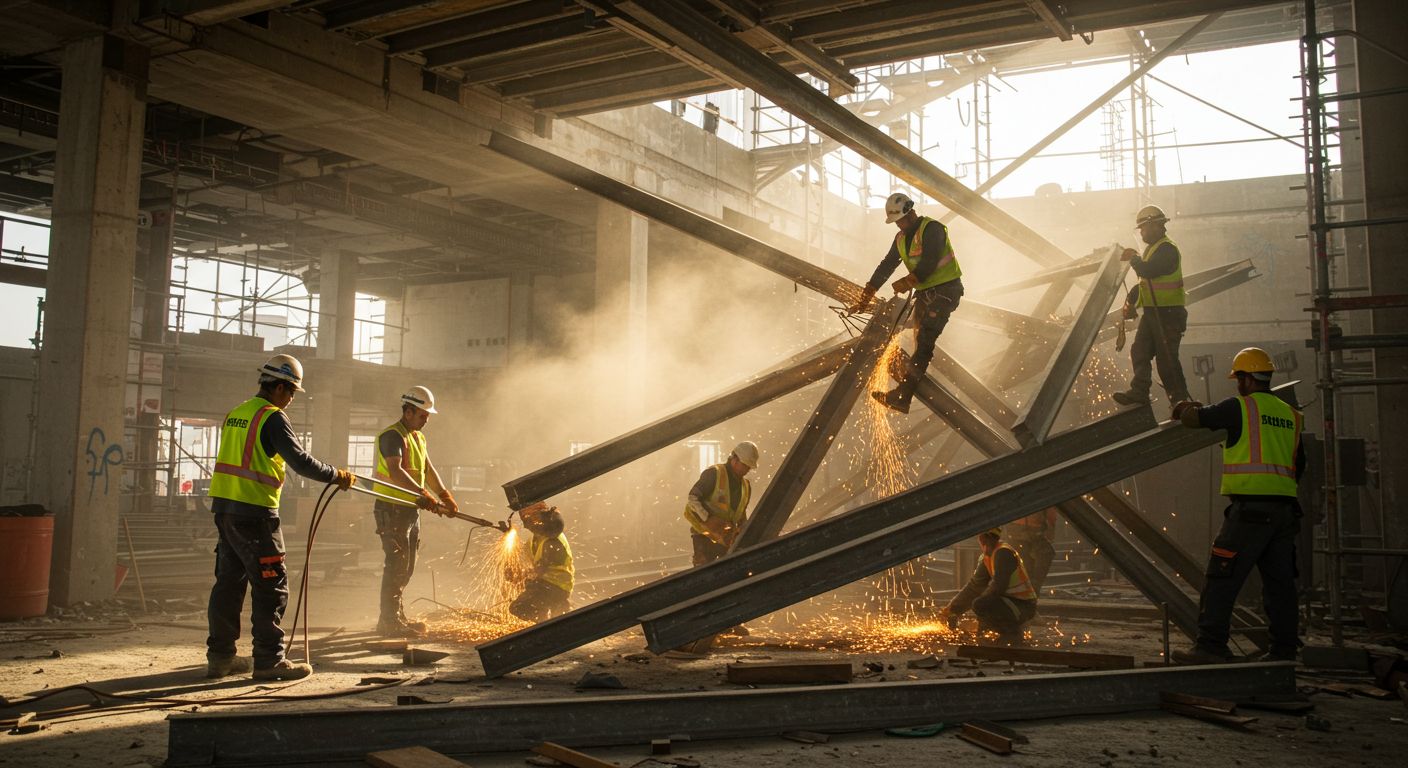 Профессиональный демонтаж металлических конструкций на стройплощадке Демонтаж металлических конструкций на строительной площадке