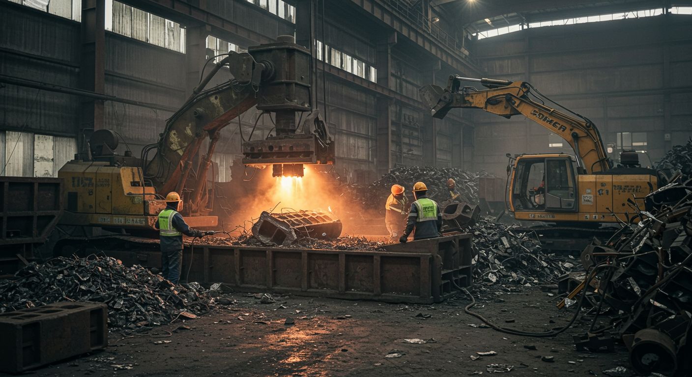 Профессиональный демонтаж чугунного металлолома на промышленном объекте Демонтаж чугунного металлолома на промышленном объекте