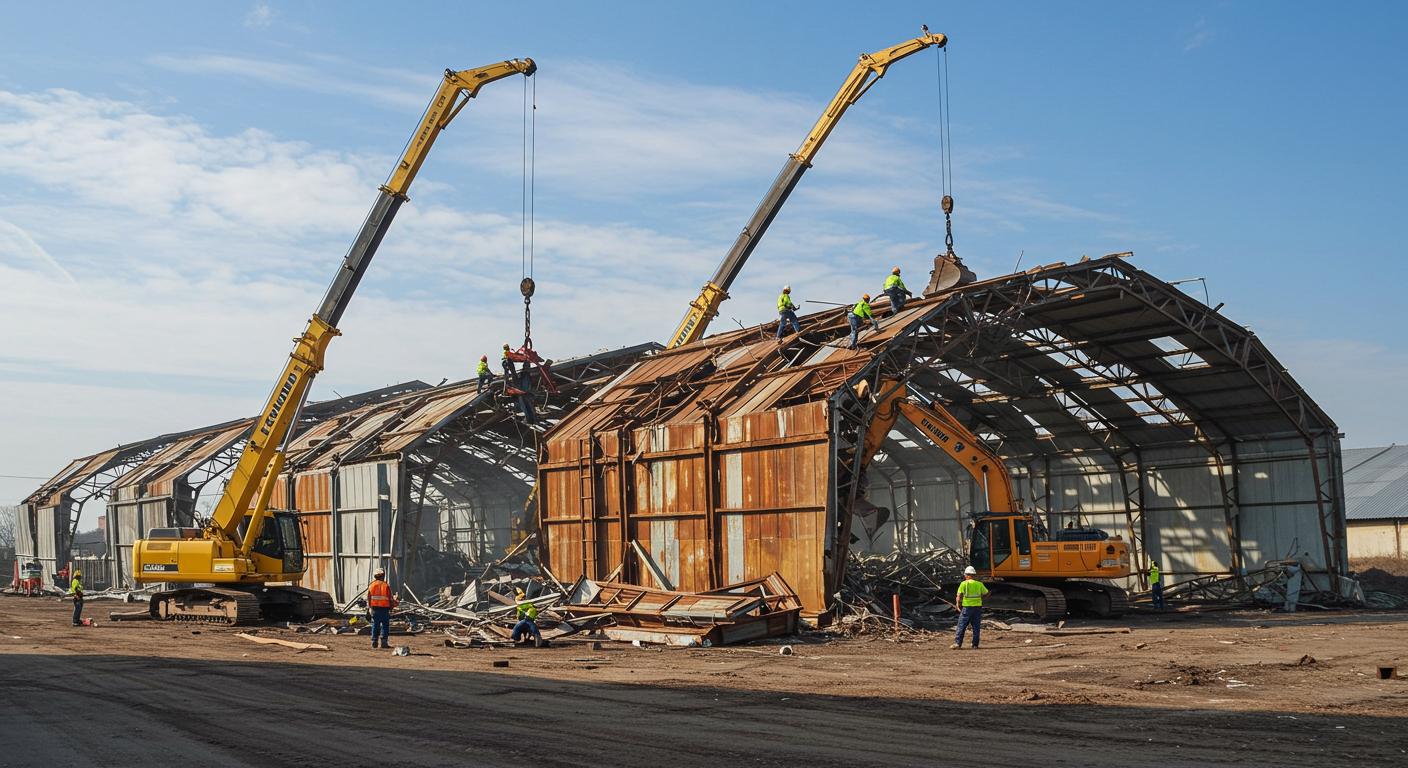Демонтаж и вывоз металлического ангара Вывоз старого металлического ангара