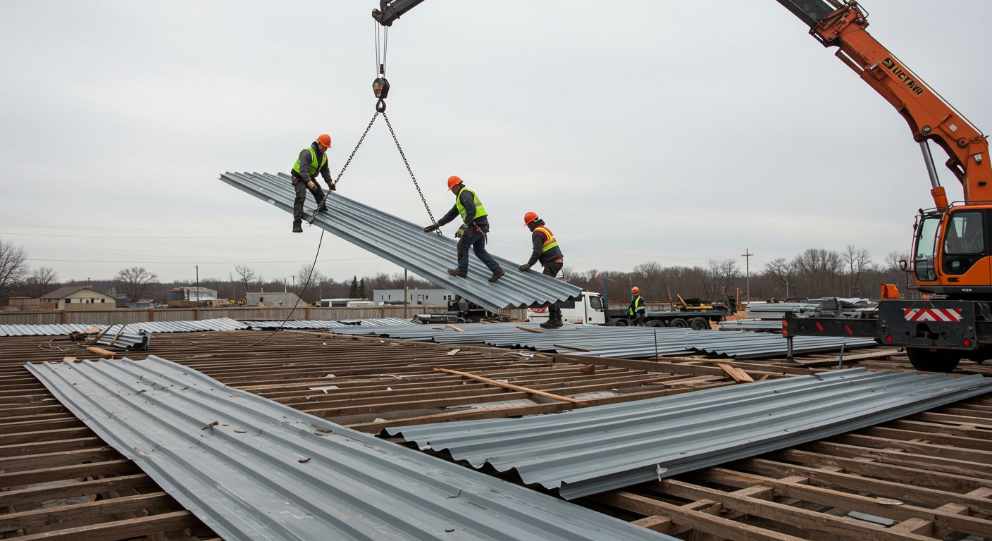 Демонтаж металлических кровельных покрытий
