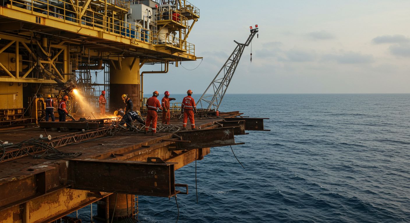 Профессиональный демонтаж металлолома на нефтедобывающих платформах Демонтаж металлолома на нефтедобывающей платформе