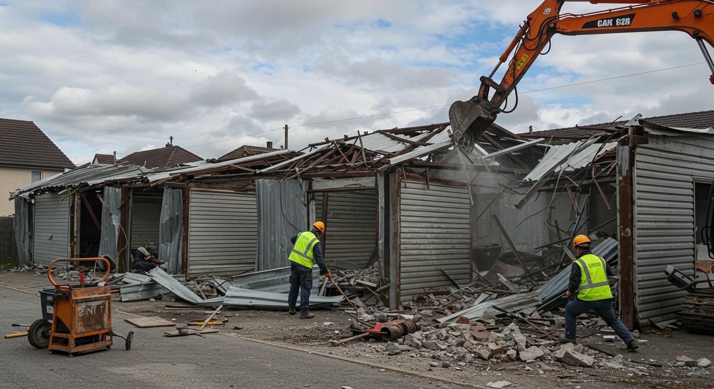 Демонтаж старых металлических гаражей