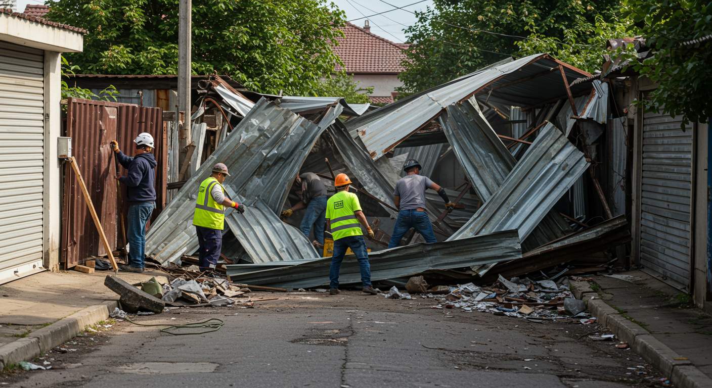 Демонтаж старых металлических гаражей Демонтаж старых металлических гаражей