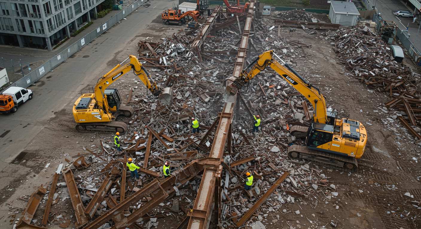 Демонтаж крупногабаритного металлолома на строительстве