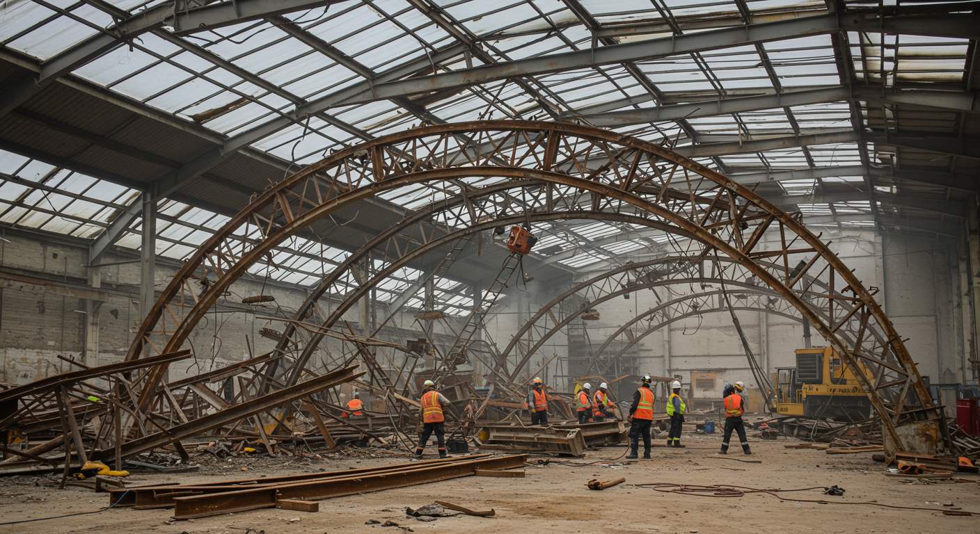 Демонтаж старых металлических ферм и арок