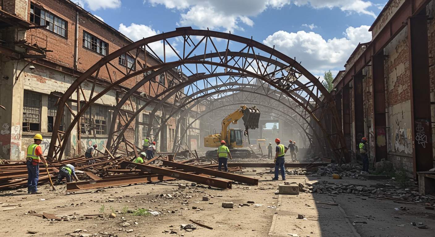 Демонтаж старых металлических ферм и арок Демонтаж старых металлических ферм и арок
