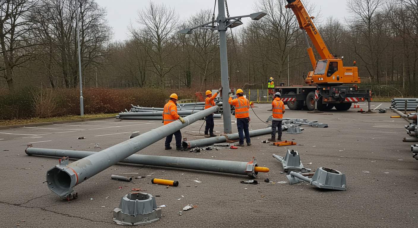 Демонтаж металлических опор освещения