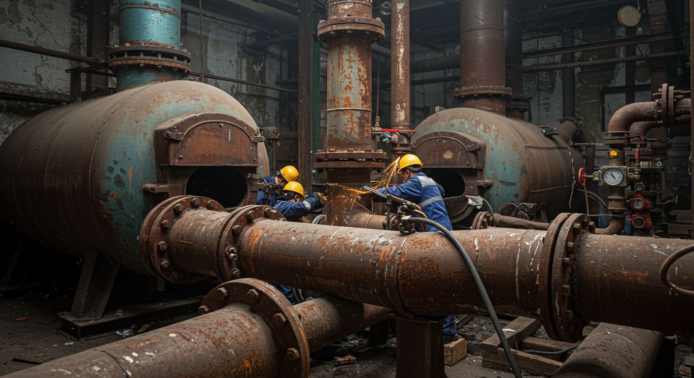 Демонтаж старых труб и котлов Демонтаж старых труб и котлов