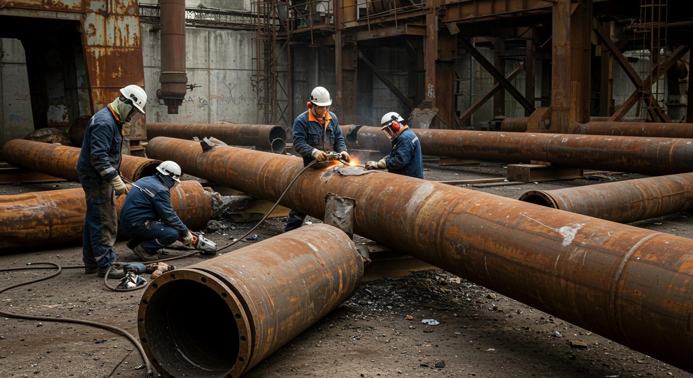 Демонтаж старых металлических трубопроводов Демонтаж старых металлических трубопроводов