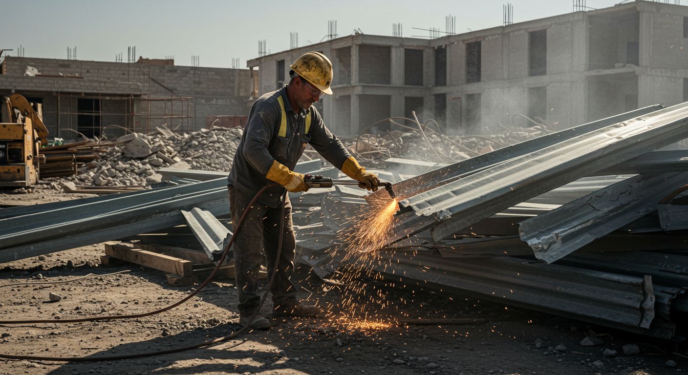 Удаление и переработка оцинкованного металлолома Демонтаж оцинкованного металлолома на строительной площадке