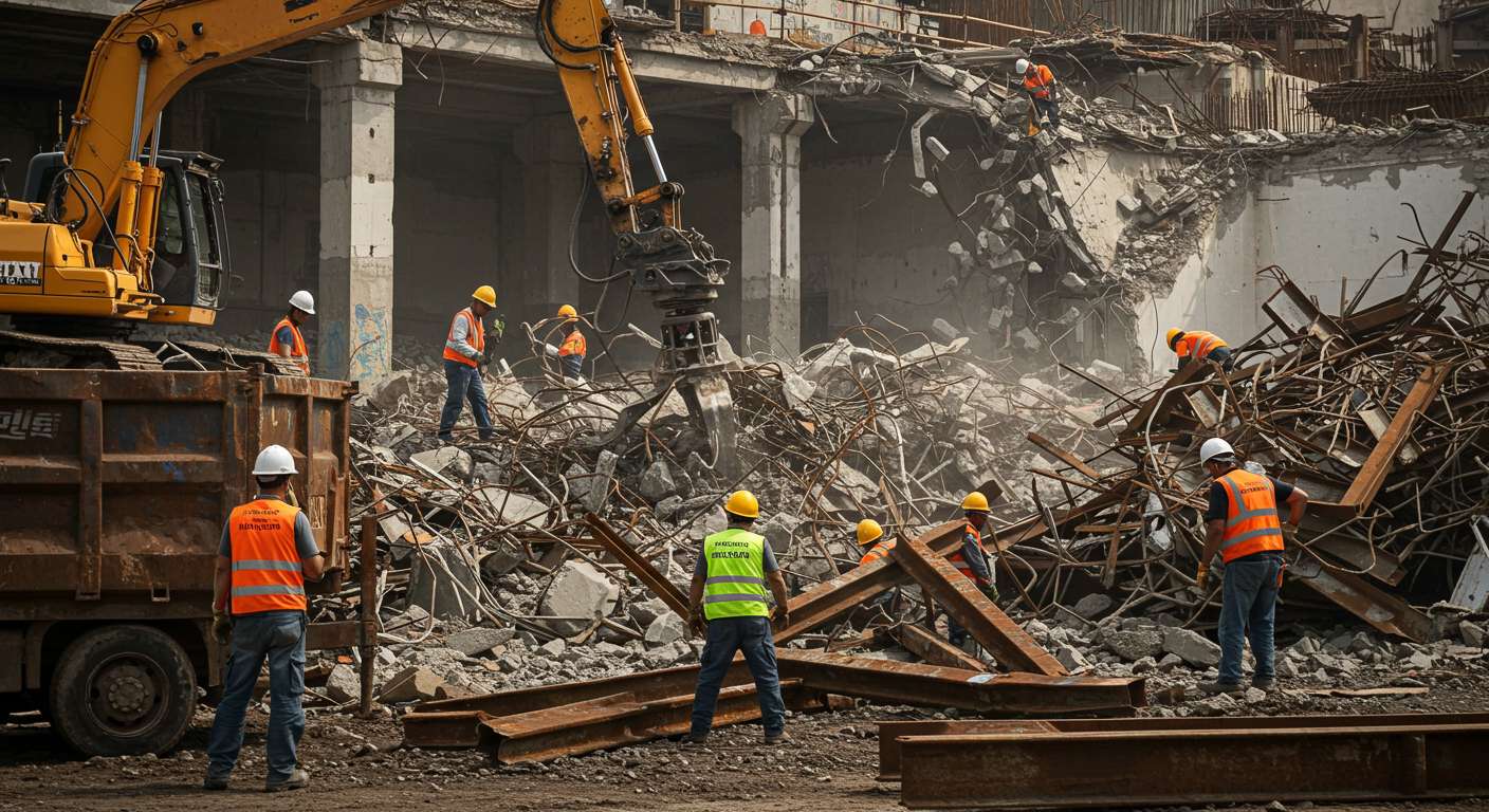 Демонтаж изношенного металлолома Демонтаж изношенного металлолома на стройплощадке