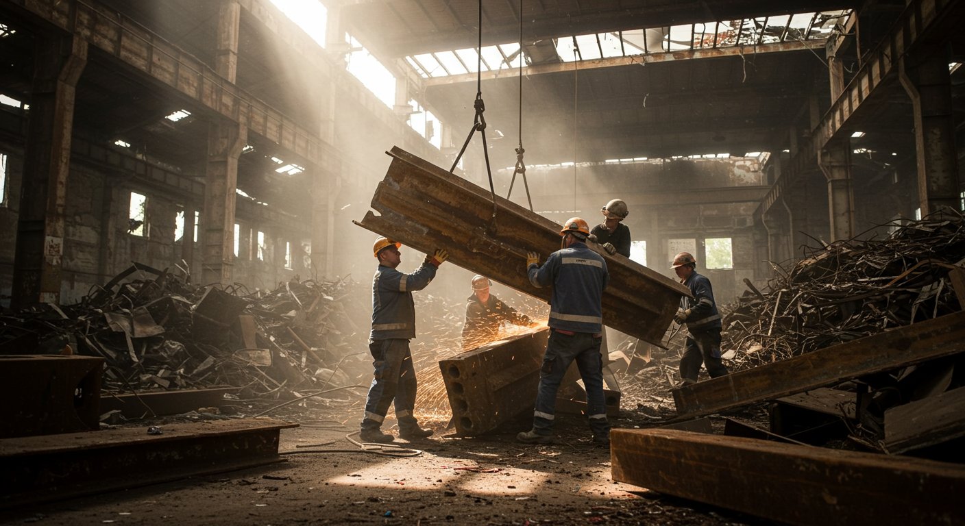 Демонтаж ржавого металлолома с производственных объектов