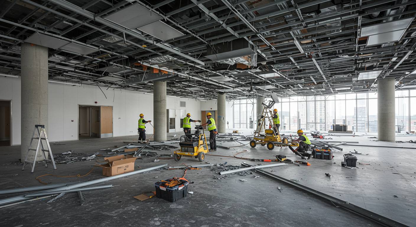 Разборка металлических перекрытий с применением спецтехники Демонтаж металлических перекрытий в здании